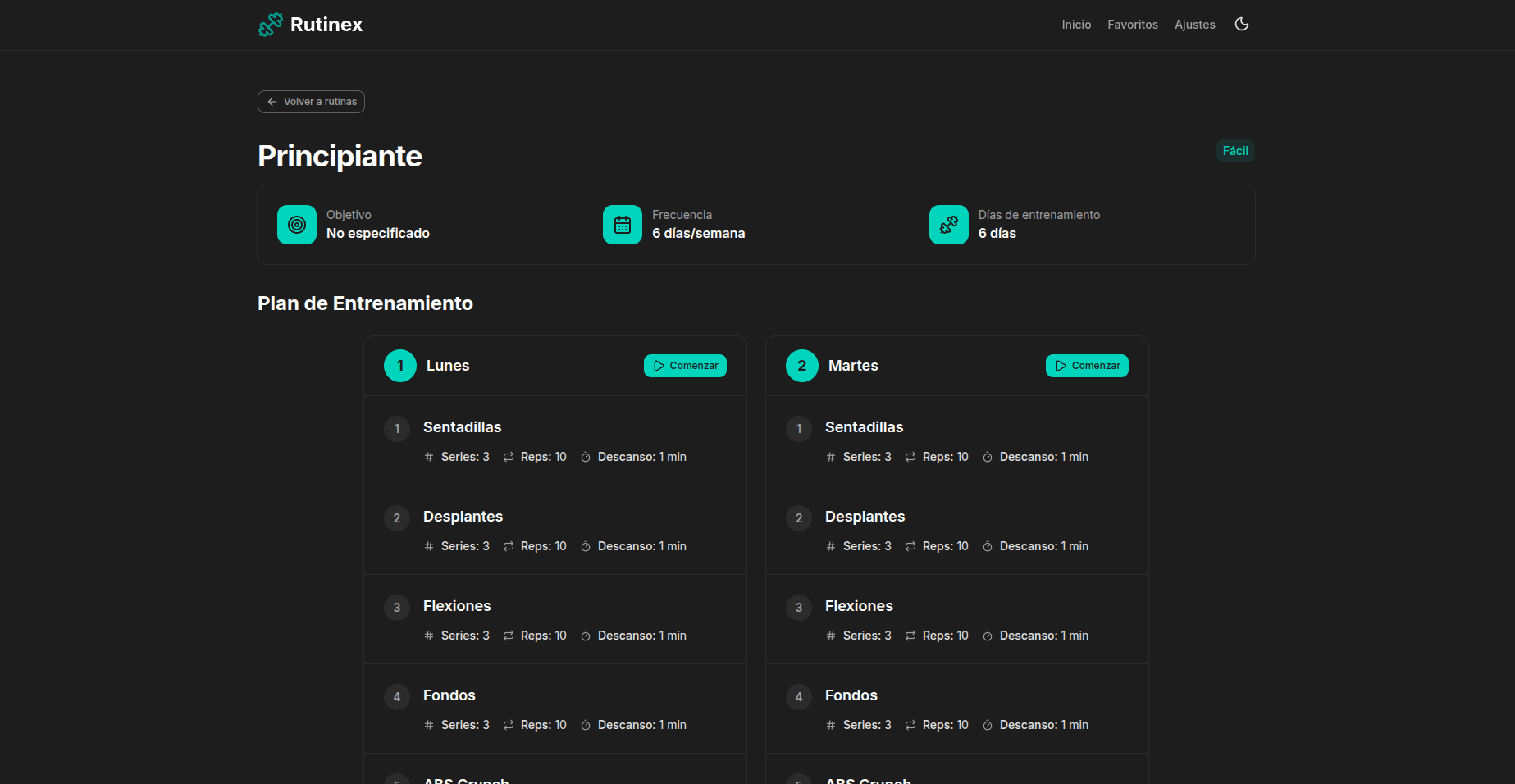 Captura de pantalla del proyecto Rutinex